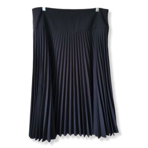 Vtg 80s Black Pleat Midi Skirt L Career Preppy Modern Retro Pinup Classic USA - Picture 12 of 12